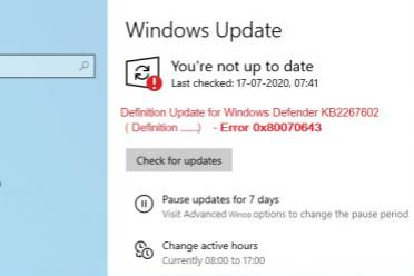 Win10用户反馈无法安装1月安全更新：0x80070643错误